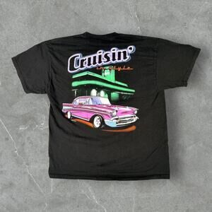 Vintage Car Cruisin In Style 2004 Diner Corvette Size Large Racing Black T-Shirt